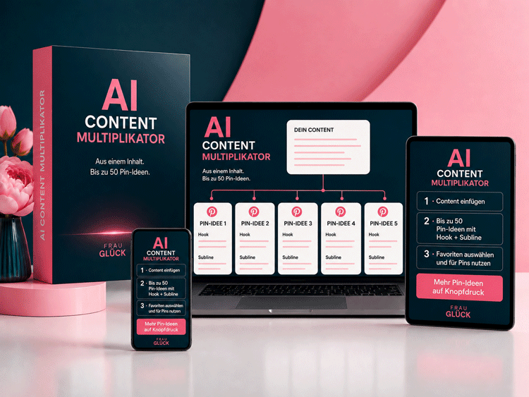 AI Content Multiplikator – Mockup: aus einem Inhalt werden bis zu 50 Pin-Ideen